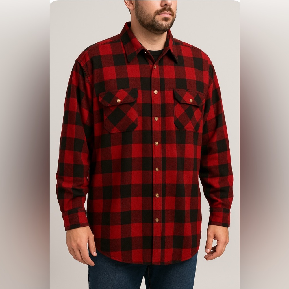 Falcon Bay Mens Buffalo Plaid Flannel Shirt Red Black Button Heavyweight XLT VTG